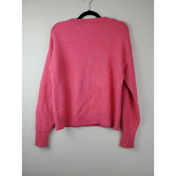 Open Edit‎ Small Pullover Sweater Ribbed Knit Women Hot Pink Barbie Crew Neck - Picture 5 of 9